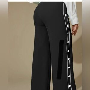 Stylish Black Wide-Leg Pants with Button Detail